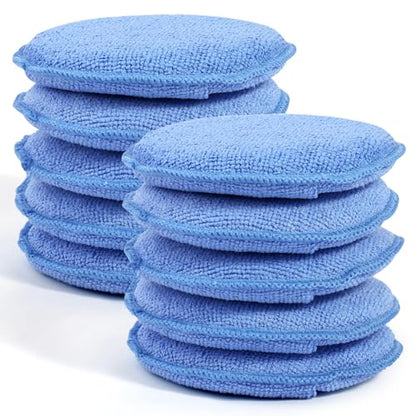 10 Pack Wax Applicator Pads Microfiber with Finger Pocket for Car Wax | 10-pack microfiber foam pads with finger pocket, Scratch-free waxing for cars & household, Machine washable & reusable - color: Blue