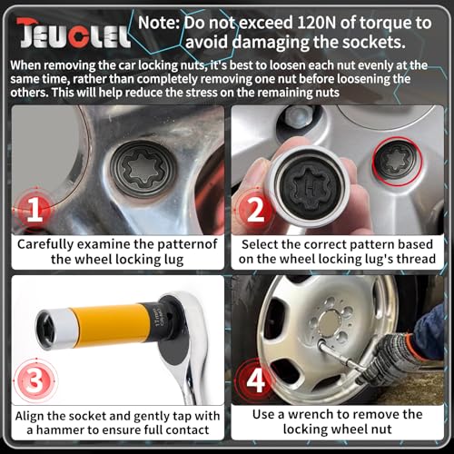 H Wheel Locking Nut Key Compatible with Audi Series, (Socket OD 27mm - ID 25mm), Wheel Lock Nut Socket Adapter, Wheel Anti-Theft Lug Nut Removal Tool, Anti-Theft Screw Remover - size: Socket H