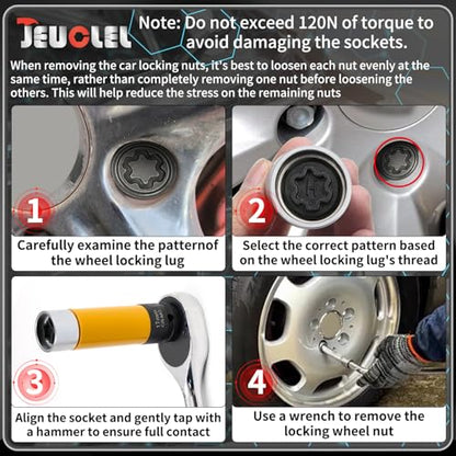 H Wheel Locking Nut Key Compatible with Audi Series, (Socket OD 27mm - ID 25mm), Wheel Lock Nut Socket Adapter, Wheel Anti-Theft Lug Nut Removal Tool, Anti-Theft Screw Remover - size: Socket H