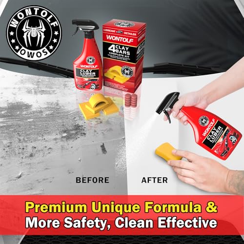Heavy Duty Car Clay Bars Auto Detailing Clay Luber Synthetic Lubricant Kit, 4 Clay Bars, Clay Bar Lubricant Tablets 10 Pack, Spray Bottle and Microfiber Towel for Car Detailing Cleaning - color: Yellow