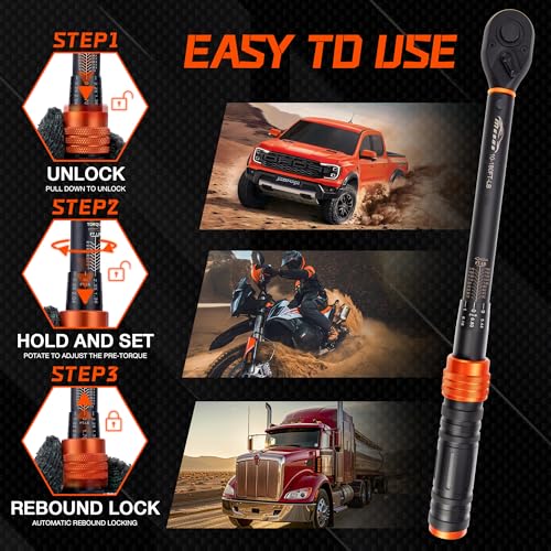 1/2-Inch Drive Click Torque Wrench, 10-180 Ft-Lb/13.6-244.0 Nm, Dual-Direction 72-Tooth Ratchet, ±3% Precision with Dual Scale Torque Wrenches for Bike, Motorcycle & Car - size: 1/2”DR 「10-180 FT-LB」
