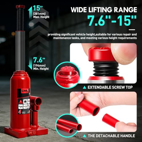 DNA Motoring 4 Ton / 8000 lbs Lifting Automotive Welded Hydraulic Bottle Jack for Car SUV Pickup, Auto Repair, with Manual Handle & Carrying Storage Case, Red - color: red, style: 4 ton