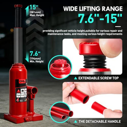 DNA Motoring 4 Ton / 8000 lbs Lifting Automotive Welded Hydraulic Bottle Jack for Car SUV Pickup, Auto Repair, with Manual Handle & Carrying Storage Case, Red - color: red, style: 4 ton
