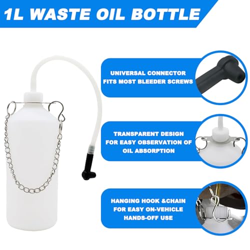 3L Brake Bleeder Kit, Manual Pressure Brake Fluid Bleeder with 1L Waste Bottle, 4 Master Cylinder Adapters, One-Person Brake & Clutch Pressure Bleeder Kit for Cars, SUVs & Light Trucks