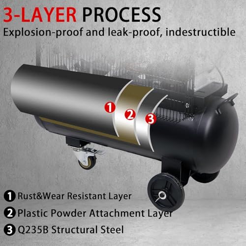 MZB 18.5 Gallon Ultra Quiet Air Compressor 110V/60Hz 11.3CFM 3.0HP, MAX 115PSI Steel Tanks 83dB Noise Level Air Compressor with Wheels - size: 18.5 Gal