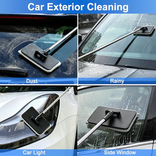 Rearview Mirror Cleaner & Inside Windshield Cleaner Tool-41Inch Extendable Pole, 2-in-1 Microfiber & Rubber Head, Anti-Slip Handle, Car Detailing Kit for SUV, Truck, Minivan | Extendable Pole, 2-in-1 Microfiber & Rubber Head, Anti-Slip Handle, Car Detaili