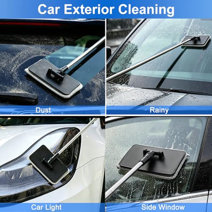 Rearview Mirror Cleaner & Inside Windshield Cleaner Tool-41Inch Extendable Pole, 2-in-1 Microfiber & Rubber Head, Anti-Slip Handle, Car Detailing Kit for SUV, Truck, Minivan | Extendable Pole, 2-in-1 Microfiber & Rubber Head, Anti-Slip Handle, Car Detaili