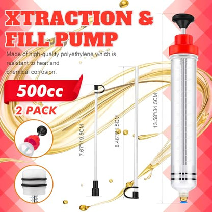 Lothee 2 Pack 500cc Automotive Fluid Extractor Pump Oil Extractor Hand Syringe Pump with Hose Manual Suction Vacuum Fuel Car Transfer for Power Steering, Hydraulic Fluid(Red) - color: Red