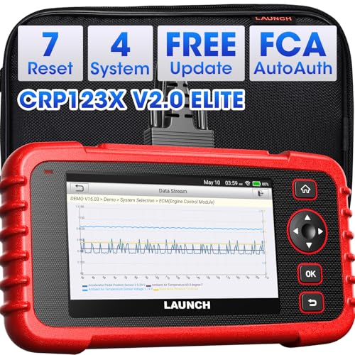 LAUNCH CRP123X V2.0 Elite OBD2 Scanner Lifetime Free Upgrades for All Cars | 4-System Diagnostics, 7 Resets, ABS/SRS/AT/Engine, AutoVIN, FCA SGW, Live Data,Voltage Monitor - color: red