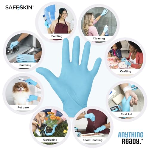 SAFESKIN Disposable Nitrile Gloves in POP-N-GO Pack (50 or 200 Count) Medium Duty, Powder-Free -Cleaning, Gardening, Crafts - size: Medium (Pack of 50)