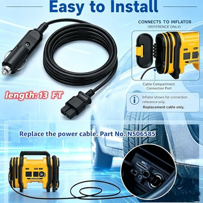 13 FT on-board charging for De-Walt tire inflator dcc020ib car tire inflator charging cable.Compatible with dewalt 20v max tire inflator charging cable Replacement