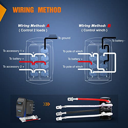 Nilight Momentary Rocker Switch (ON)-Off-(ON) Toggle Switches DPDT 7Pin 12V 24V on Off on LED Switch for Cars Trucks Caravans Boats Winch Pump with Jumper Wire - color: Blue Switch