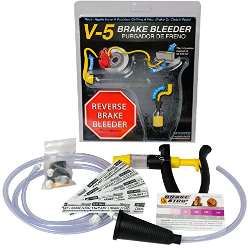 Phoenix Systems 2104-BRK V-5 Reverse Brake and Clutch Bleeder (Includes 5 Pack of Brake Fluid + coolant Test Strips), One Person, Fits All Makes and Models