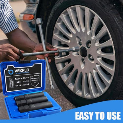 VEXPLO 10 Spline Lug Nut Key Set Thick Wall 3-PCS 10 Spline Lug Nut Socket | Easy Removal of Aftermarket Ten Point Locking Lug Nuts, Compatible with Bimecc White Knight 10 Splined Wheel Lock Key