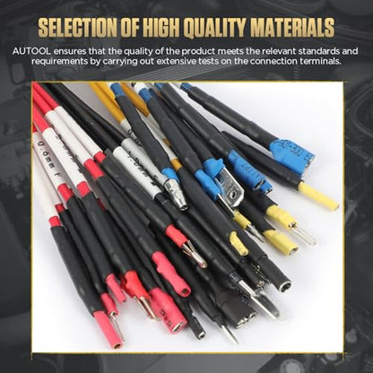AUTOOL 68PCS Multimeter Test Leads Kit, Test Leads with Replaceable Wire Piercing Probes, 32A/1000V Alligator Clips, Banana Plug Adapters, Jumpers, Extension Male to Female Connector 4mm Banana Plug