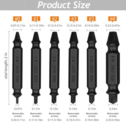 6PCS Damaged Screw Extractor Tools Sets, Stripped Screws Nuts & Bolts Drill Bit Tools for Easy Removal(Black) - color: Black