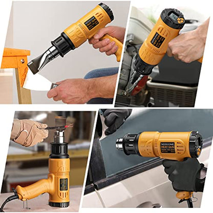 Heat Gun, SEEKONE 1800W Hot Air Gun Kit with Large Digital LCD Display Variable Temperature (122°F-1112°F) Memory Settings and 4 Nozzles for Paint Remover/Stripper, Home Improvement/Restoration