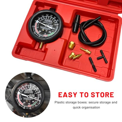 Vacuum and Fuel Pump Tester Gauge Kit, Auto Fuel Pressure Testing Tool Kit Vacuum Gauge, Leak Carburetor Pressure Diagnostic Tools for Cars Trucks Boats Motorcycles