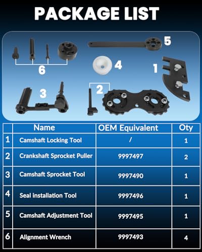 DPTOOL Camshaft Alignment Tool Kit Camshaft Chain Timing Tool Set for New Volvo 2.0T S60 S80 V60 V70 XC60 XC70 XC80 Engines Timing Belt Tool Replace 9997490 9997493 9997495 9997496 9997497 - size: for 2.0T