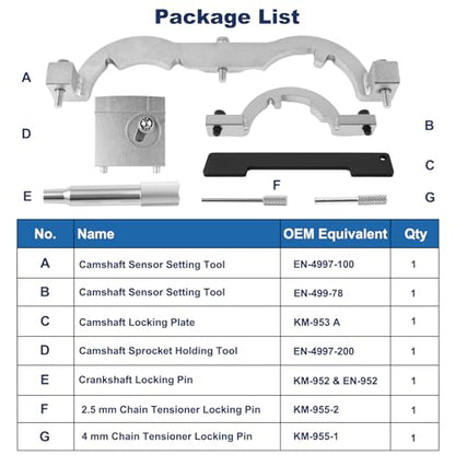 Engine Timing Chain Tool Kit, Premium Grade Camshaft Alignment Locking Set, Precise Universal for Vau/x/ha/ll, O/pe/l, Che/v/y Cr/u/ze, Che/v/Role/t, 2009-2020 1.0/1.2/1.4L Engines