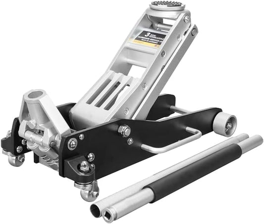 3 Ton (6,600 lbs) Low Profile Aluminum Hydraulic Racing Floor Jack with Dual Piston Quick Lift Pump, Lifting Range 3.74" to 18.9", for Cars, Trucks and SUVs, Black - color: black