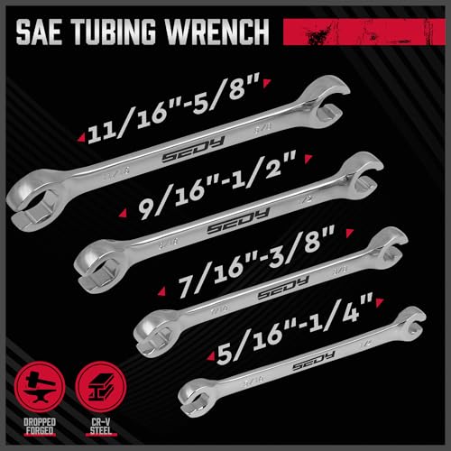 4-Piece Flare Nut Wrench Set - SAE Brake Line Wrench 1/4, 5/16, 3/8, 7/16, 1/2, 9/16, 5/8, 11/16-inch, Professional Offset Heads, Portable Organizer Pouch Included - style: 4-Pc SAE (Flare Nut)
