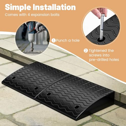 Curb Ramp 2 Pack, 4.5鈥?Raised Height Rubber Threshold Ramps Set w/Predrilled Holes & 4 Expansion Bolts, 6800 lbs Max Load, Anti-Slip Driveway Ramps for Car, Motorcycle, Wheelchairs, Scooters