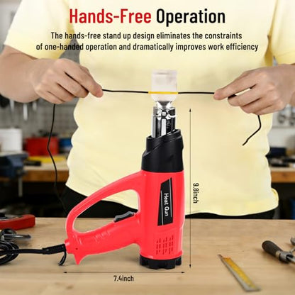 1800W Heat Gun for DIYers, Crafters & Electronics Repair – 140°F~1112°F Variable Temp, 1.5s Fast Heat, 5 Nozzles, 2 Scrapers, Overheat Protection, Hands-Free Stand | Shrink Tube, Resin, Vinyl Wrap - color: Red