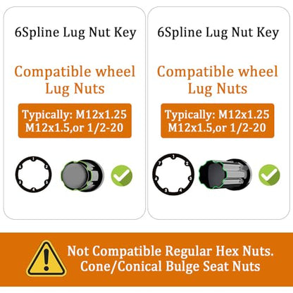 6 & 7 Spline Lug Nut Socket Key, Aftermarket Wheel Lock Tool Kit for Easy Installation and Removal of for 6 & 7 Points Aftermarket Wheels Lock Nuts Drive Tuner
