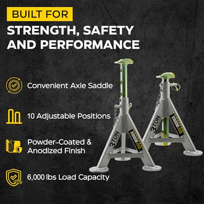 ESCO 3 Ton Performance Axle Jack Stands, Auto Car Truck 4x4 Off Road, 1 Pair, Grey (10497 Pair) - style: 3 Ton - Axle Top