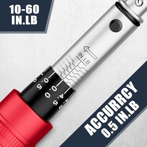 VANPO Spoke Torque Wrench, 10–60 in-lb, for Motorcycle Wheel Maintenance | 1/4" Drive Small Torque Wrench Kit with 9 Spoke Wrench Heads (5.1-6.9mm) & Spline, Spoke Wrench for Mountain, Road Bike - size: Spoke(10-60 in.lb)