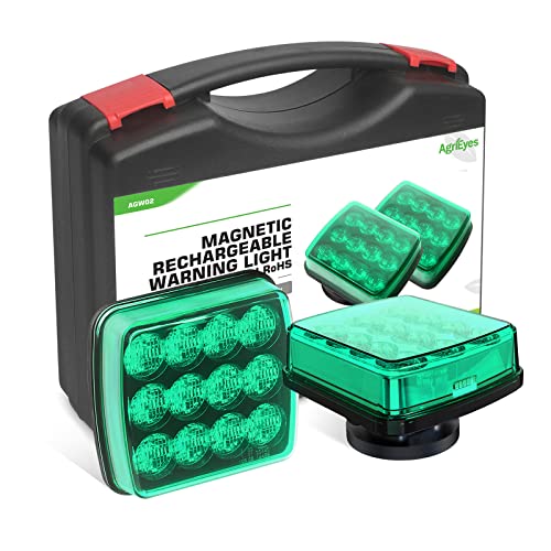 Agrieyes 2Pcs Wireless Emergency Strobe Lights for Trucks,Vehicles, Rechargeable Led Beacon Lights with Super Magnetic, Plow Flashing Hazard Warning Light for Tractor,Automotive, Boat (Green) - color: Green