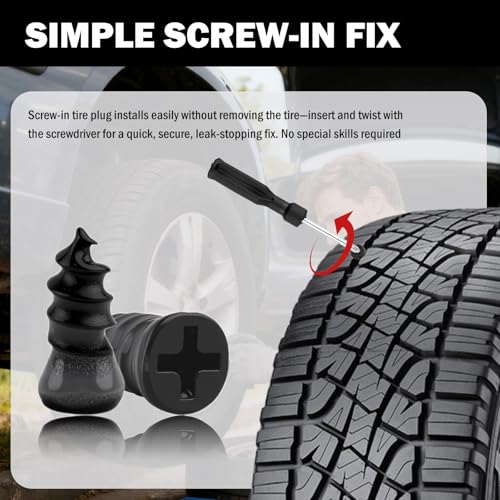 60PCS Car Tire Repair Rubber Nail Kit with Pliers/Screwdrivers,Self-Service Tubeless Tire Repair Screws Kit for Quick Repairs of Punctures,2 Sizes Screw Tires Plug Kits - color: Black