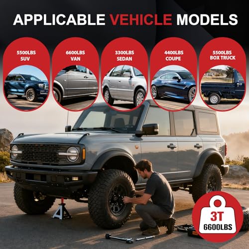 3 Ton Jack Stands (6,600 lbs) - Heavy Duty Car Jack Stand with Double Pin Locking, Adjustable 11.22"-16.54" Height, Extra Rubber Pads for Trucks, Garage, Home,DIY Use - 1 Pair Black+Red - color: Black+Red, size: 3 Ton Double Locking
