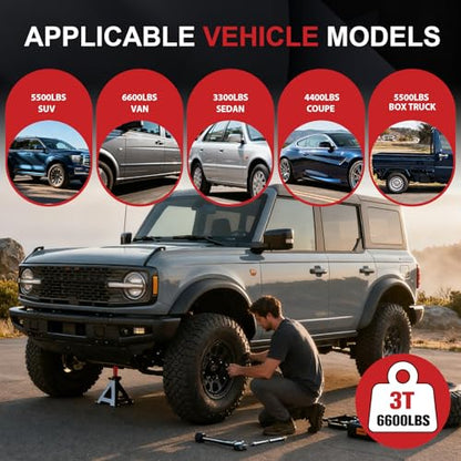 3 Ton Jack Stands (6,600 lbs) - Heavy Duty Car Jack Stand with Double Pin Locking, Adjustable 11.22"-16.54" Height, Extra Rubber Pads for Trucks, Garage, Home,DIY Use - 1 Pair Black+Red - color: Black+Red, size: 3 Ton Double Locking