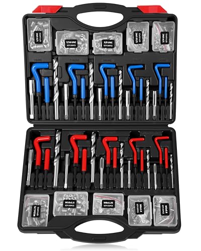 DAYUAN Helicoil Thread Repair Kit SAE Metric, HSS Drill Heli Coil Repair | 320Pcs, SAE & Metric Sizes，135° Split-Point HSS Drill Bits，Stainless Steel Inserts，Repairs Stripped Threads - size: Black -320Pcs-SAE&Metric