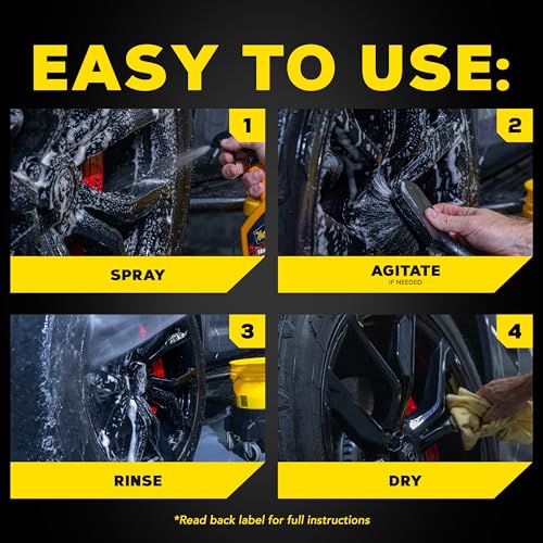 Meguiar's Hot Rims Black Wheel Cleaner, Deep Foaming Gel Specially Formulated to Effectively Clean Matte, Gloss, Satin, and Chrome Black Wheels, 24 Oz Spray Bottle - size: 24 Ounce (Pack of 1), style: Hot Rims Black Wheel Cleaner