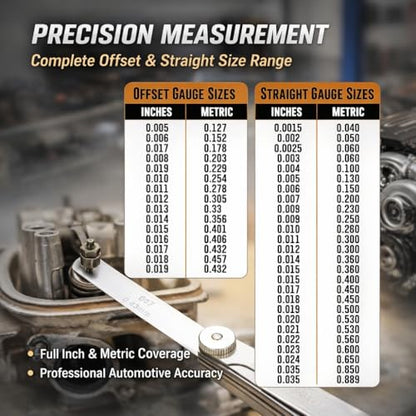 Feeler Gauges Set, 2pcs Stainless Steel, 32 Straight & 16 Angled Blades, Dual Marked SAE/Metric, Spark Plug Gap Tool for Valves, Automotive, Piston, Guitar (32 Straight & 16 Angled Blades)