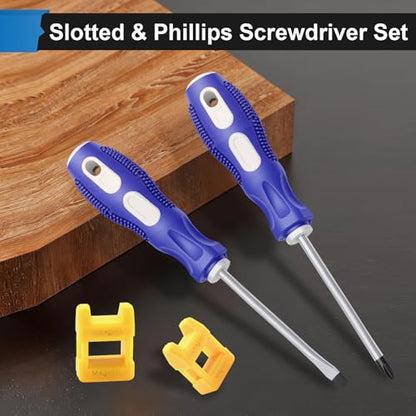 2-Pack 4 Inch Slotted & Phillips Screwdriver Set, Long Phillips and Flat Head Magnetic Screwdriver with Rubber Handle - size: 4 Inch