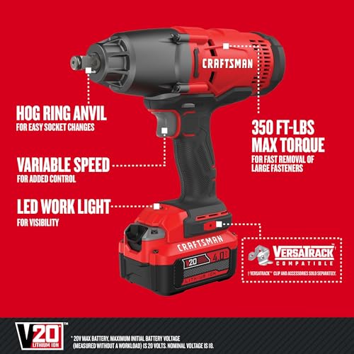 CRAFTSMAN V20 RP 1/2 inch Cordless Impact Wrench Kit, Brushless, 4Ah Battery and Charger Included (CMCF900M1) - style: Impact Wrench Kit