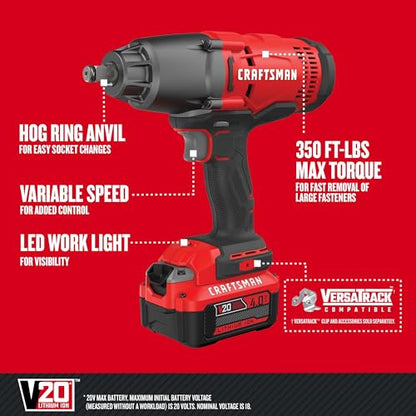 CRAFTSMAN V20 RP 1/2 inch Cordless Impact Wrench Kit, Brushless, 4Ah Battery and Charger Included (CMCF900M1) - style: Impact Wrench Kit