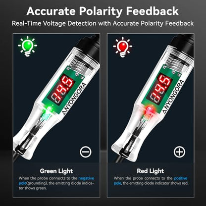 Automotive Test Light, 3-48V DC Digital LED Voltmeter with Dual Polarity Indicator, Heavy Duty Circuit Tester Pen with Stainless Steel Probe & Anti-Lost Protection for Car Truck RV Fuse Battery