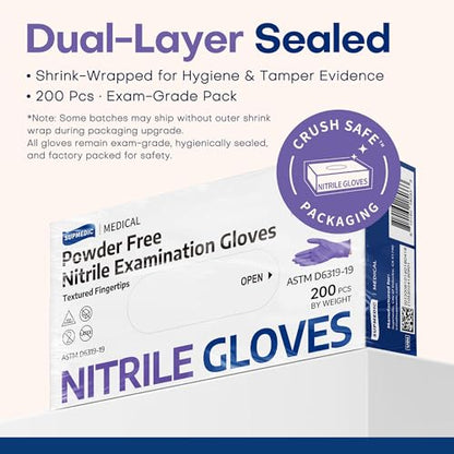 Supmedic Medical Soft Max™ Nitrile Disposable Gloves, 200 Ct Latex-Free Powder-Free Chemo Rated Food Safe Cleaning Exam Glove - color: Smal (Blue Violet)
