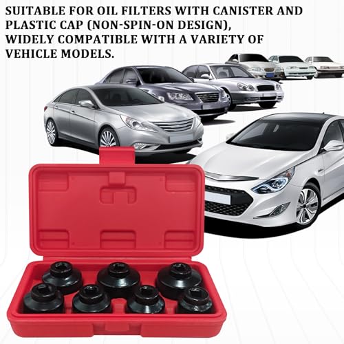 Oil Filter Socket Set Oil Filter Wrench Removal Tool Kit Includes 24mm 27mm 29mm 30mm 32mm 36mm 38mm, Fuel Filters Cap Remover Installer Socket Tool for Car Oils Change Accessories （7PCS）