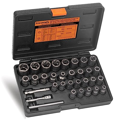 Upgrade Bolt Extractor Set, 32PCS Impact Bolt & Nut Remover Set, Stripped Lug Nut Remover, Extraction Socket Set for Removing Damaged, Frozen, Rusted, Rounded-Off Bolts, Nuts & Screws - size: 32 Pieces