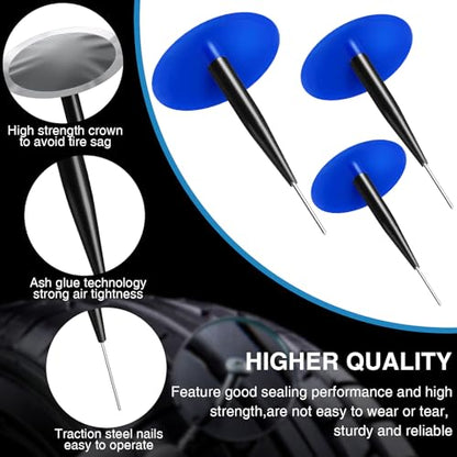 24 Pcs Tire Plug Patch Kit Automotive Tyre Repair Plug Patch Mushroom Nail 0.14' x 1.42', 0.22' x 1.82', 0.3' x 2.37' Wrapped Stems (8pcs Each) for Car Motorcycle Truck Bus, Agricultural Tyres