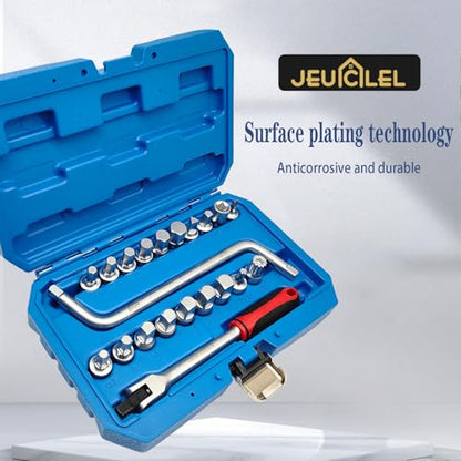 21PCS 3/8" Drive Oil Drain Sump Plug Key Set, Drain Plug Socket Kit | Hex, Square Triangle, Torx, Spline, Gearbox, Engine Repair, Mechanic tool, Oil Sump, Differential, Back Axle, Socket Wrench