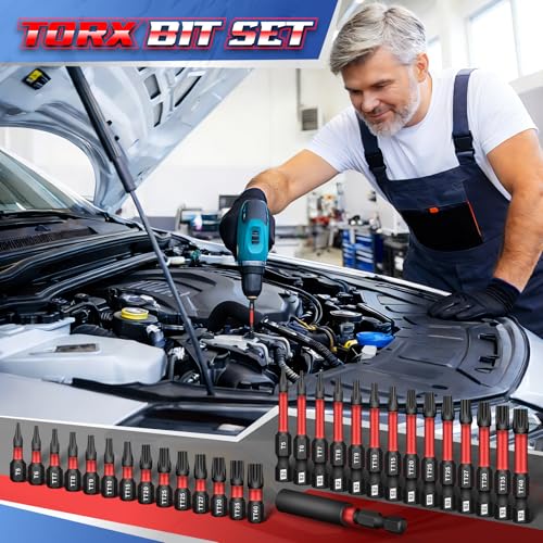 DIYSELF 29 PCS Torx Bit Set, Torx Bits for Impact Driver, T5-TT40 | S2 steel security star bits with magnetic holder and 1-inch and 2-inch lengths for auto and electronics repair