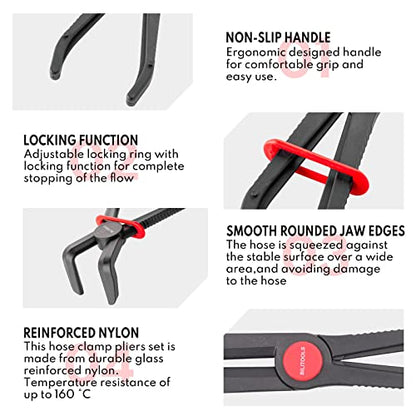 BILITOOLS 3pcs 90° Hose Pinch Off Pliers Set, Clamp Tool for Lines | 5.9/7.3/10" Plastic Pliers, 90° Angled Reach, Non-Damaging, Locking Grip, 160°c Heat-Resistant, for Fuel/Coolant/Brake Lines - size: 3-Piece, style: 90 Angled