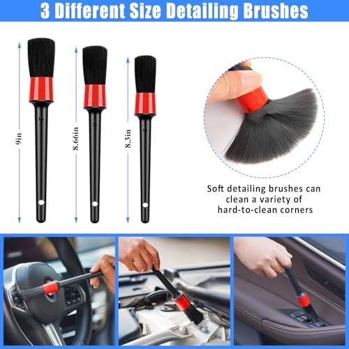 Car Detailing Kit, Car Detailing Brush Set, Bendable Car Wheel Rim Cleaner Brush Set, Car Detailing Brushes, Car Wash Cleaning Tools Kit for Interior, Exterior, Wheels, Blue